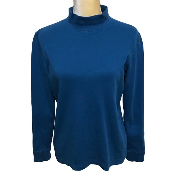 L.L. Bean Blue Mock Neck Long Sleeve Top Women M - Picture 1 of 10